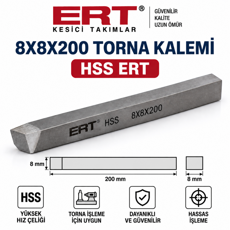8X8X200 TORNA KALEMİ HSS ERT