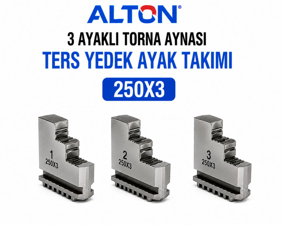 Alton 3 Ayaklı Torna Aynası Ters Yedek Ayak Takımı - 250X3