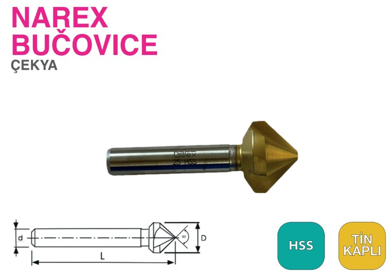 Narex 90° Havşa Freze TIN Kaplı Q23,0