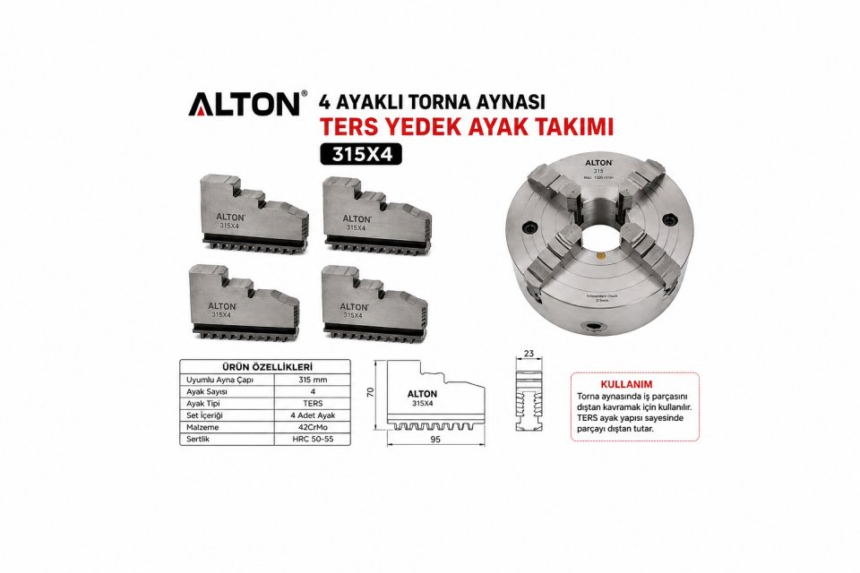 Alton 4 Ayaklı Torna Aynası Ters Yedek Ayak Takımı - 315X4